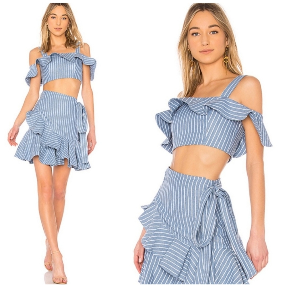 Alexis Benta Ruffle Crop Top, Blue & White, Small